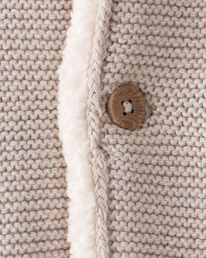 Baby Sherpa Lined Cotton Long-Sleeve Sweater - Brown