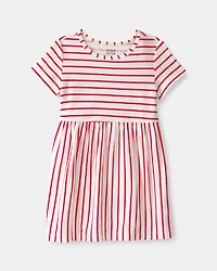 Toddler Girl Striped Short-Sleeve Dress - Red/Ivory