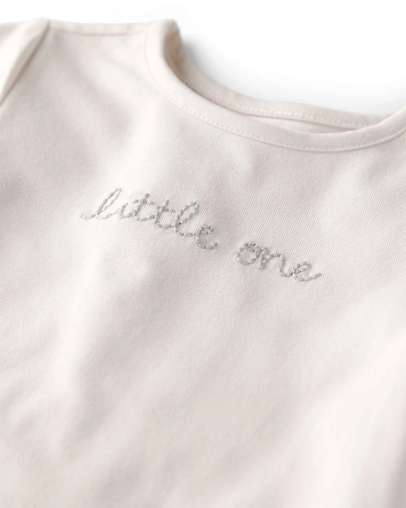Baby 'Little One' Organic Cotton Embroidered Bodysuit Ivory