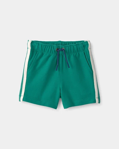 Baby Boy Striped French Terry Shorts - Green/Ivory