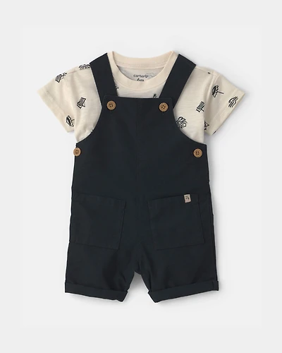 Baby Boy 2-Piece Beach Romper Set - Black/Ivory