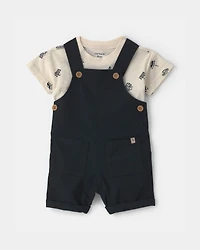 Baby Boy 2-Piece Beach Romper Set - Black/Ivory