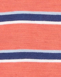 Toddler Striped Cotton Short-Sleeve Henley - Orange