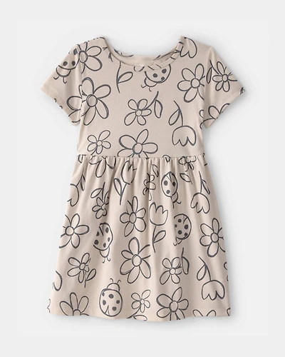 Toddler Girl Floral Ladybug Short-Sleeve Dress - Brown