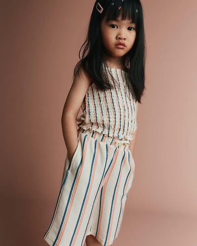 Toddler Girl Smocked Top Stripes - Cream