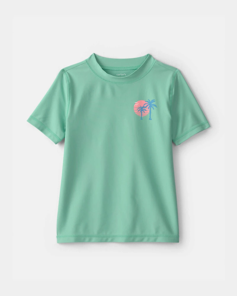 Boys Palm Tree Tropical Short-Sleeve Rashguard - Green