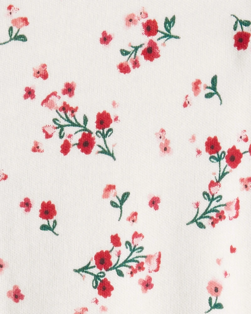 Baby Girl Bow Floral Print 100% Cotton Sleeper - White/Red