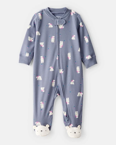 Baby Girl Polar Bear Print 100% Cotton Snug Fit Sleeper - Grey