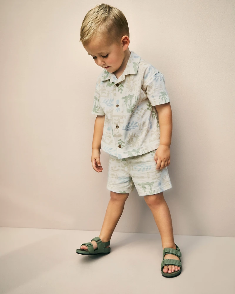 Toddler Boy 2-Piece Palm Tree Tropical Top & Short Set - Cream