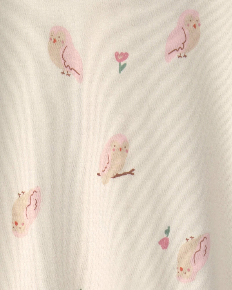 Baby Girl Owl 100% Cotton 2-Way Zip Sleepers - Cream