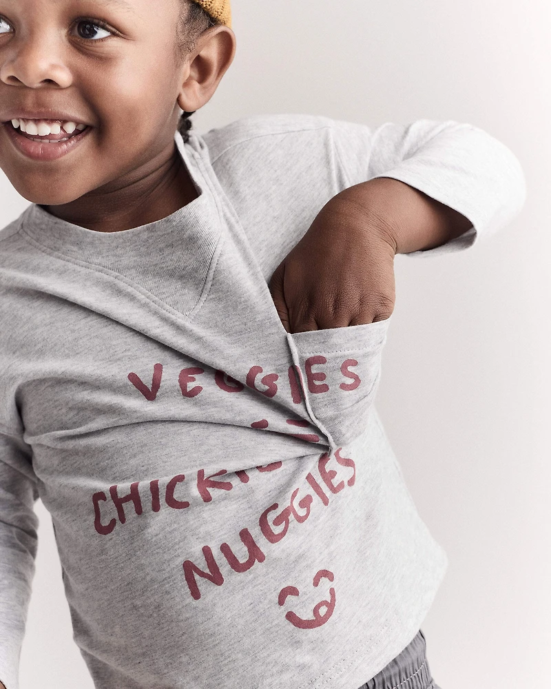 Toddler Chicken Nuggies Long-Sleeve Pocket Graphic Tee - Heather Grey