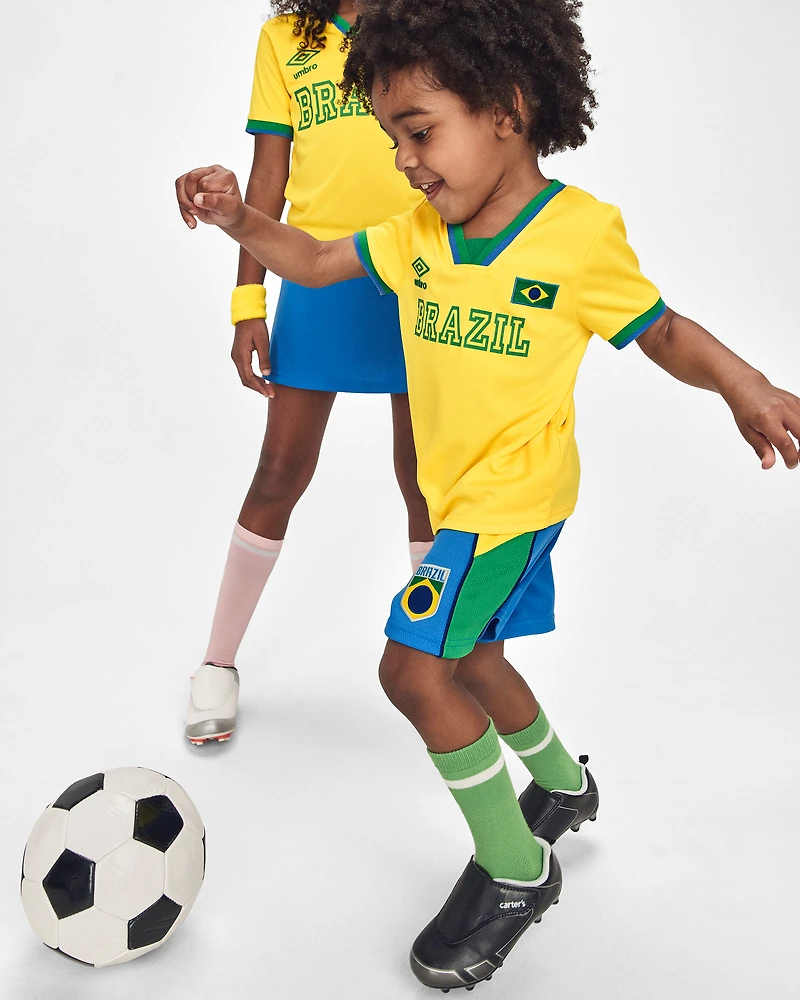 Toddler Umbro Brazil Mesh Soccer Shorts - Blue/Yellow/Green