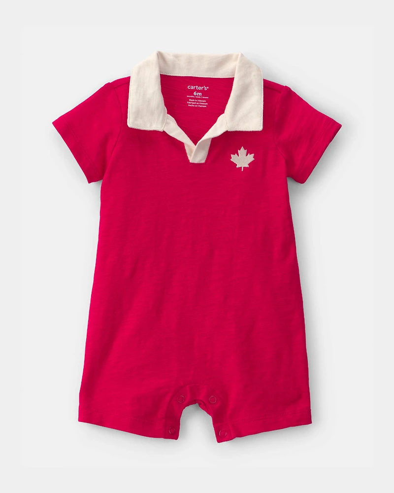 Baby Boy Canada Day Short Sleeve Polo Romper - Red