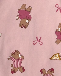 Toddler Girl 4-Piece Bear Varsity 100% Cotton Snug Fit Pyjama Set - Pink/Cream