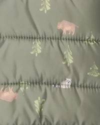 Kid Wilderness Print Hooded Puffer - Green