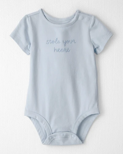 Baby 'Stole Your Heart' Organic Cotton Embroidered Bodysuit Slate Blue