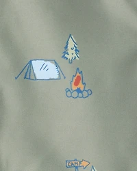 Toddler Boy Camping Print Rain Jacket - Green