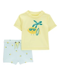 Baby Boy 2-Piece Lemon Rashguard & Swim Trunk Set - Yellow/Blue