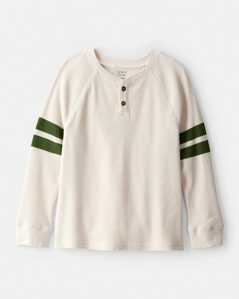 Boys Stripe Thermal Long-Sleeve Henley T-Shirt - Cream