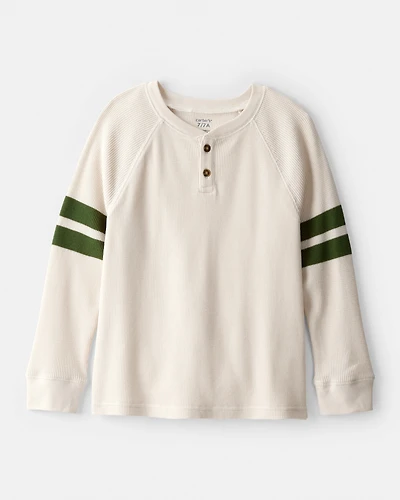 Boys Stripe Thermal Long-Sleeve Henley T-Shirt - Cream