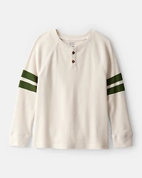 Boys Stripe Thermal Long-Sleeve Henley T-Shirt - Cream