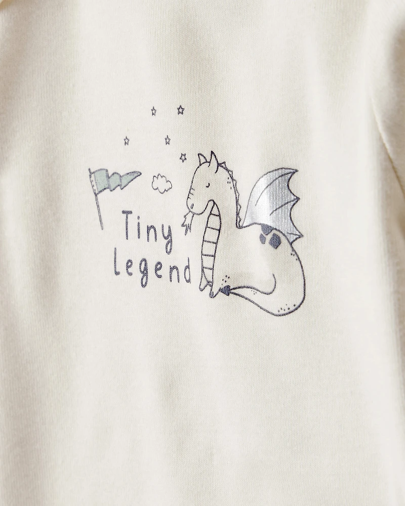 Baby Boy Dragon Print Cotton Long-Sleeve Bodysuit & Pant Set - Green/White