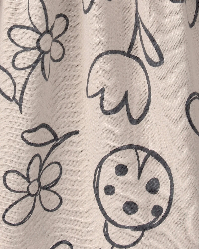 Baby Girl Floral Ladybug Short-Sleeve Dress - Brown