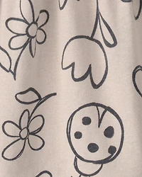 Baby Girl Floral Ladybug Short-Sleeve Dress - Brown