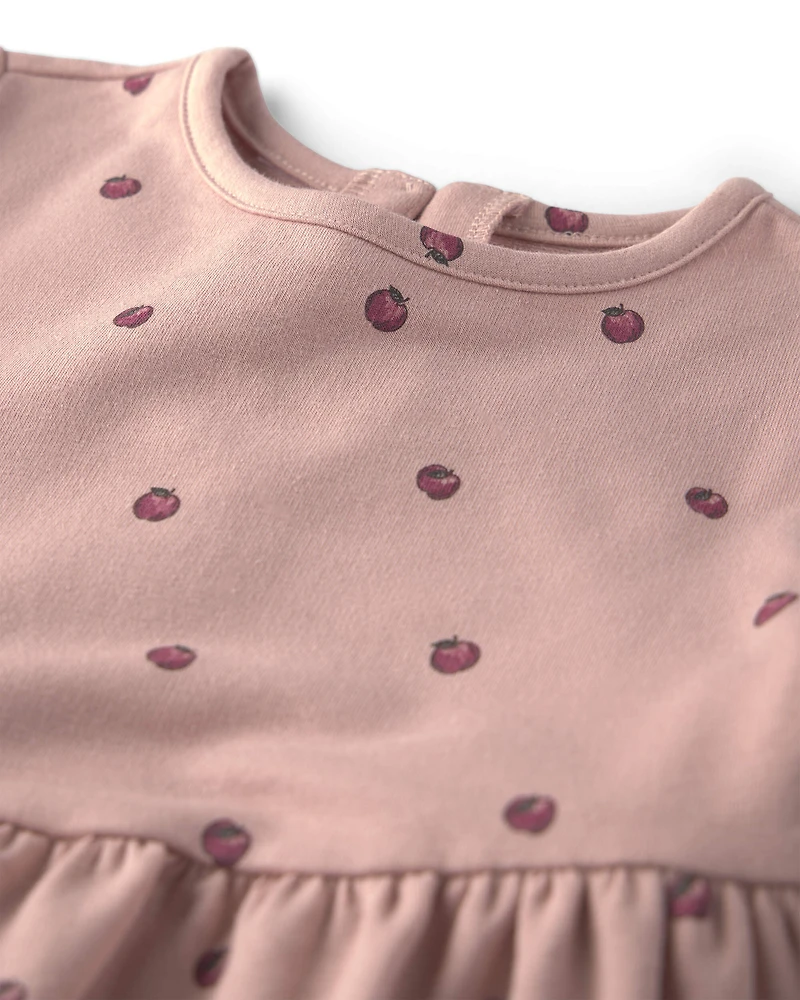 Toddler Girl Organic Cotton French Terry Dress Apples