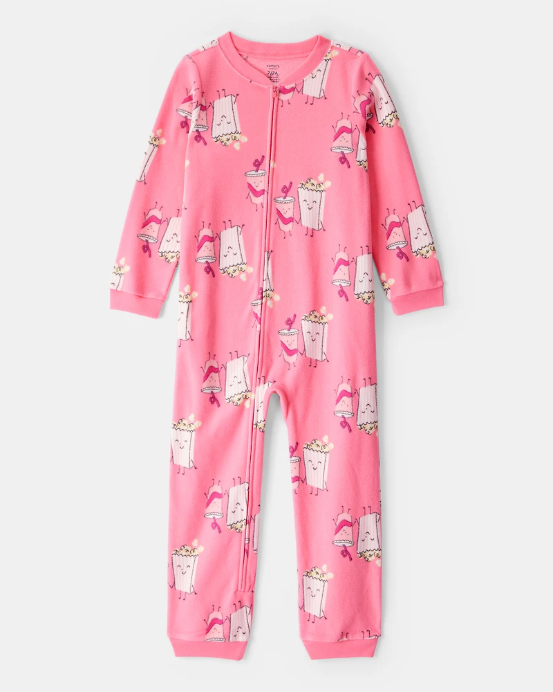 Girls Print Long-Sleeve Loose Fit 1-Piece Pajamas - Pink