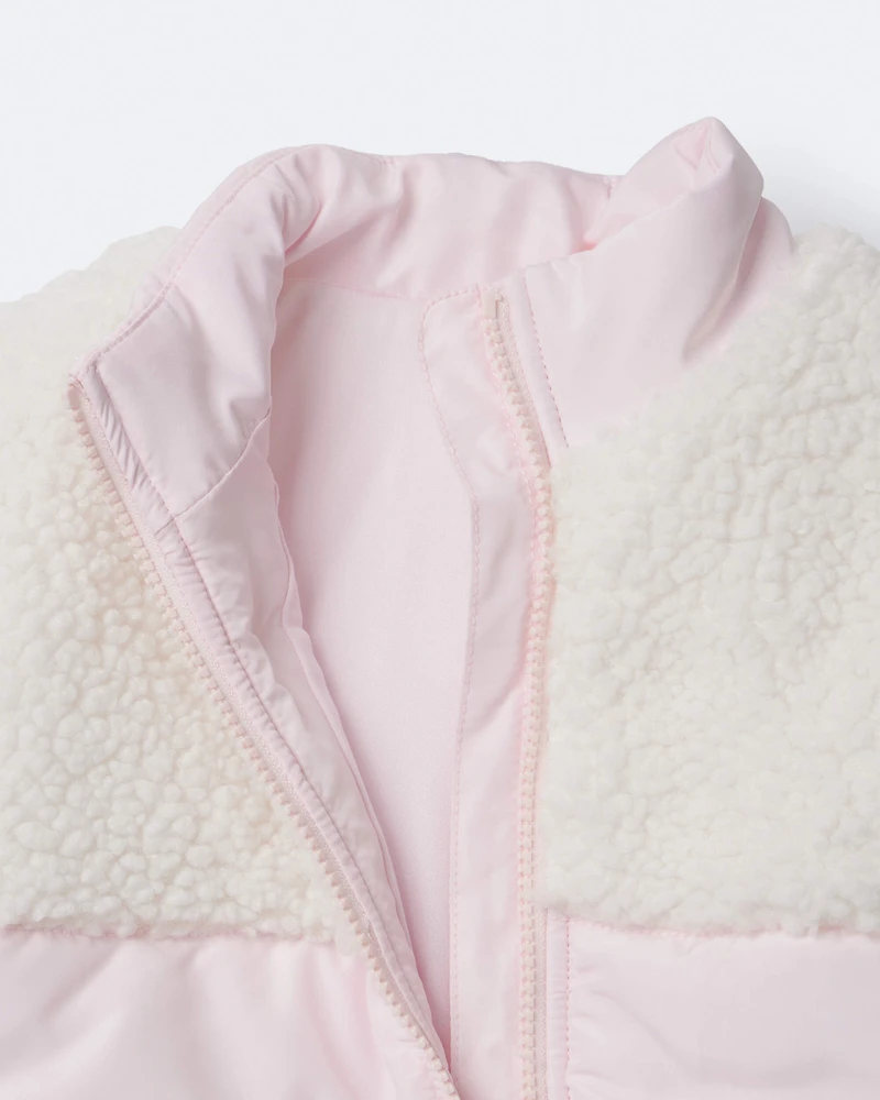 Toddler Girl Colourblock Zip-Up Jacket - Light Pink/Cream