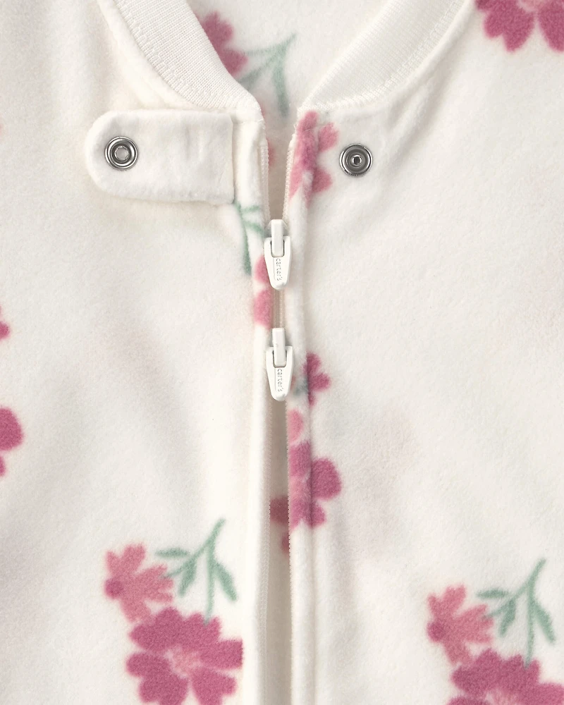 Baby Girl Floral Fleece Loose Fit Wearable Blanket - Cream