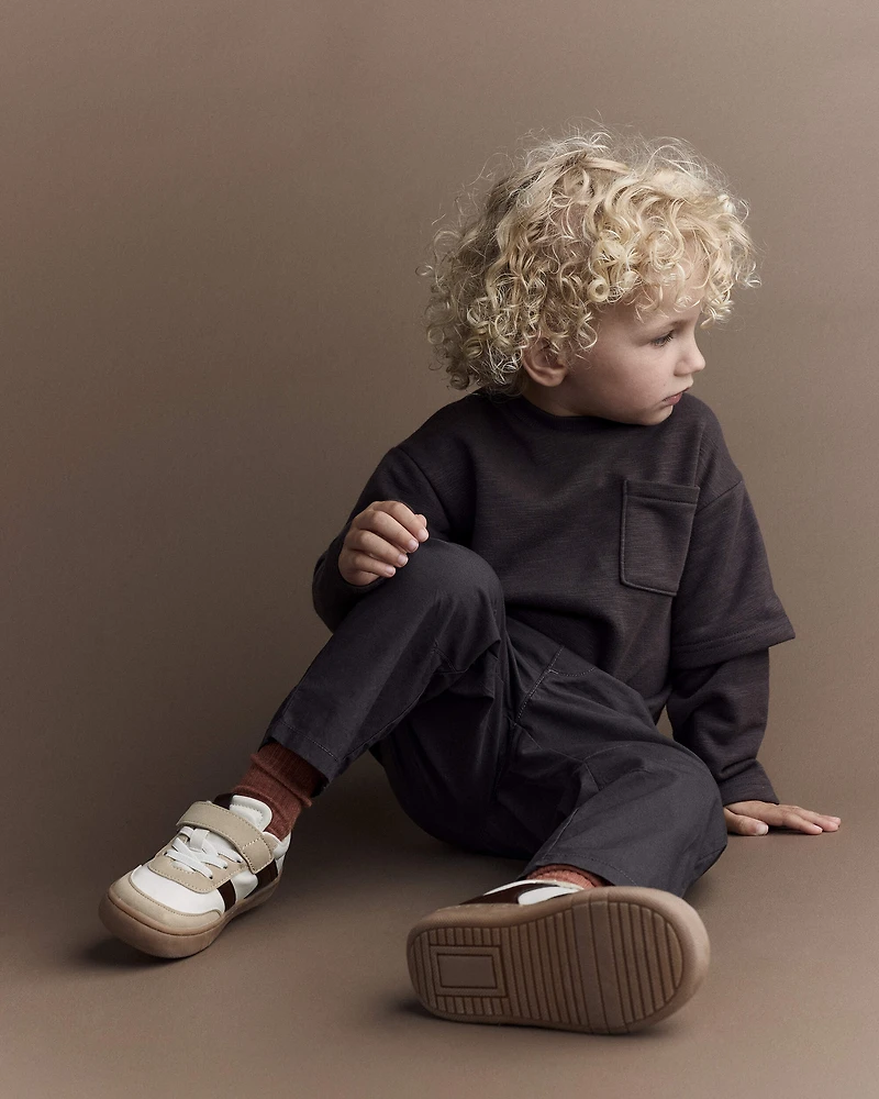Toddler Boy Long-Sleeve Pocket Tee - Dark Grey
