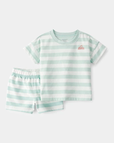 Baby Boy 2-Piece Shark Striped Top & Short Set - Blue/Ivory