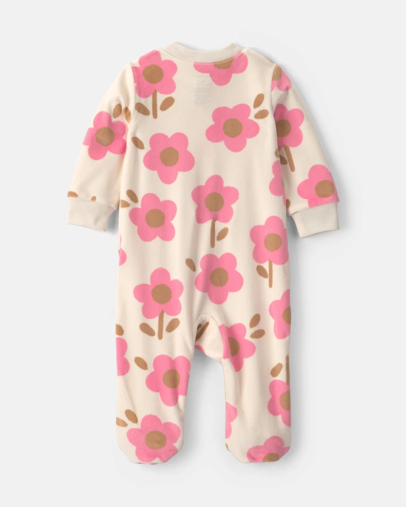 Baby Girl Floral 2-Way Zip Sleeper - Cream