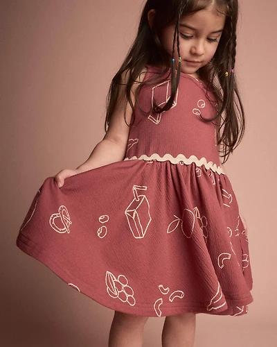 Toddler Girl Ric-Rac Crossover Dress Snack Print - Red