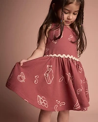 Toddler Girl Ric-Rac Crossover Dress Snack Print - Red
