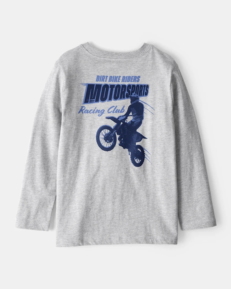 Boys Motorcycle Long-Sleeve Graphic Tee - Grey