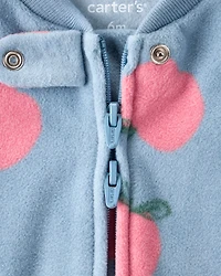 Baby Girl Apple Print Loose Fit Long-Sleeve Sleeper- Blue