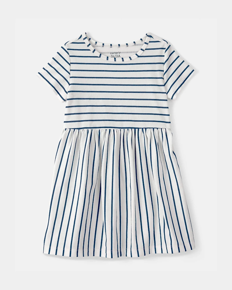 Toddler Girl Striped Short-Sleeve Dress - Blue/Ivory