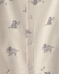 Baby Elephant 100% Cotton Sleeper Gown - Cream