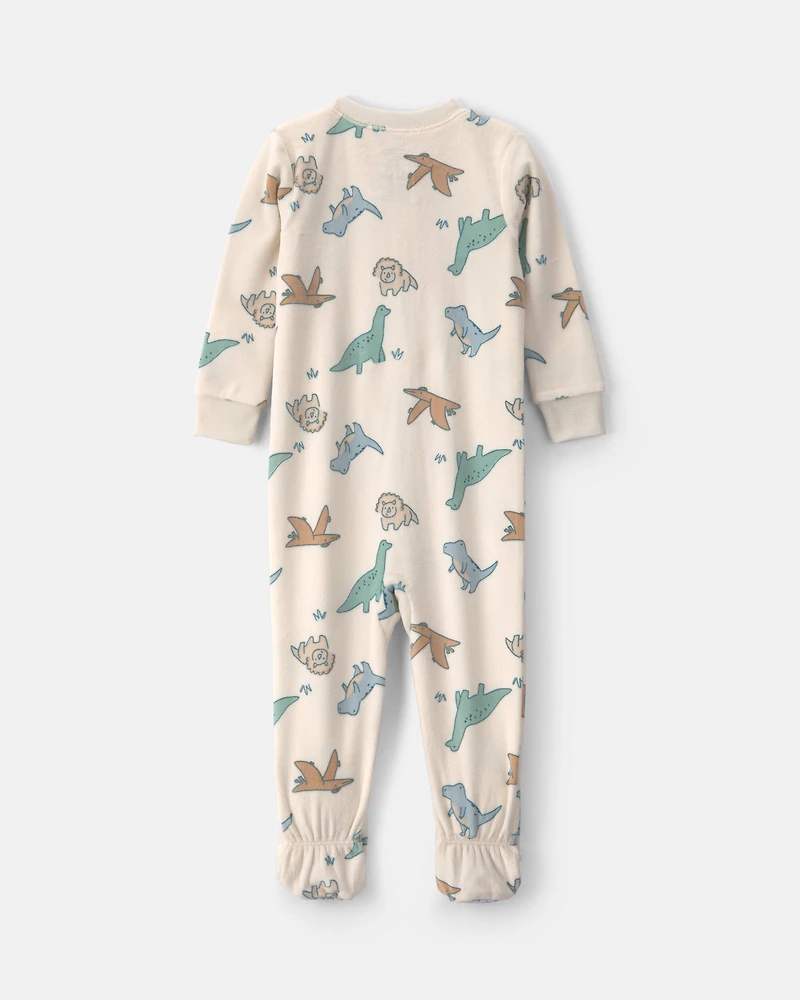 Baby Boy 1-Piece Dino 2-Way Zip DreamPlush Snug Fit Footed Pyjama - Cream