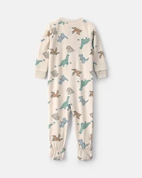 Baby Boy 1-Piece Dino 2-Way Zip DreamPlush Snug Fit Footed Pyjama - Cream