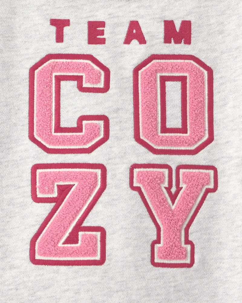 Toddler Girl 'Team Cozy' French Terry Pullover Sweatshirt - Pink/Cream