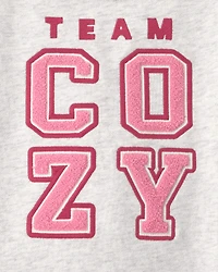 Toddler Girl 'Team Cozy' French Terry Pullover Sweatshirt - Pink/Cream