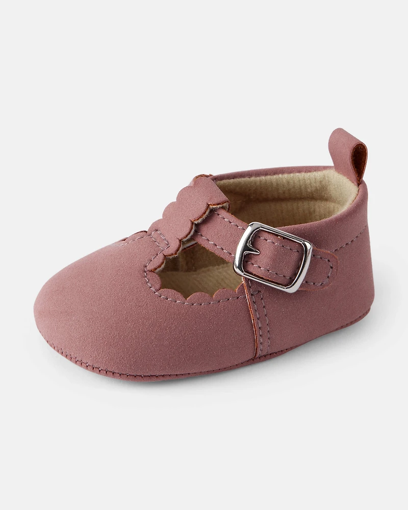 Baby Girl Scallop Edge Buckle Shoes - Pink