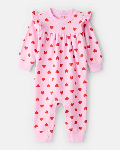 Baby Girl DayDream Fleece Heart Long-Sleeve Jumpsuit - Pink