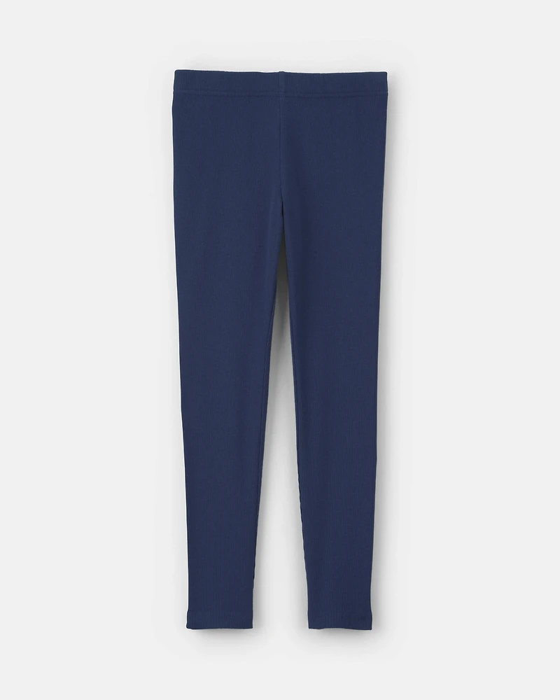 Girls Pull-On Stretch Rib Leggings - Navy Blue