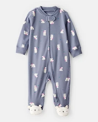 Baby Girl Polar Bear Print 100% Cotton Snug Fit Sleeper - Grey