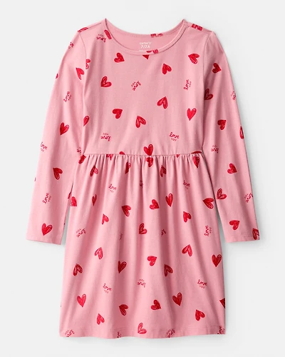 Girls Heart Long-Sleeve Dress - Pink